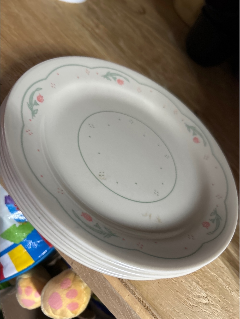 7 Corelle Calico Rose Salad Plates 7-1/4"